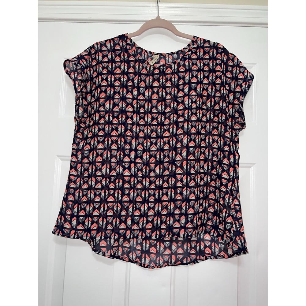 Live 4 Truth Women's Blue Orange Geometric‎ Patterned Sleeveless Top Size Large